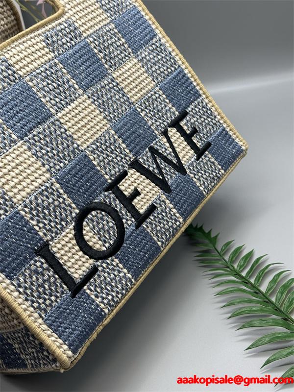 LOEWE コピー チェック柄 かごバッグ トート ストロー素材 ナチュラルデザイン ロエベ