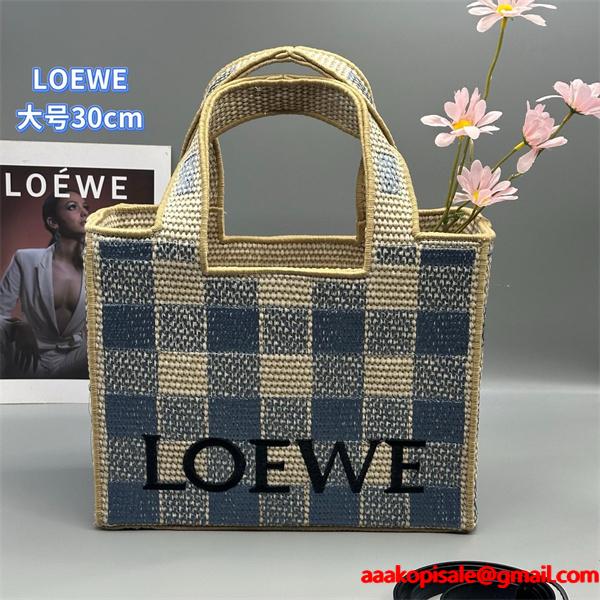 LOEWE コピー チェック柄 かごバッグ トート ストロー素材 ナチュラルデザイン ロエベ