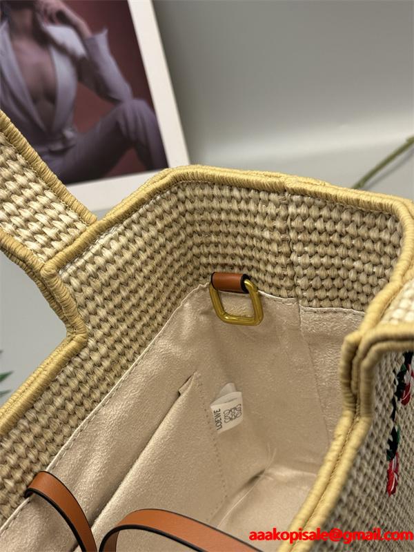 ロエベ スーパーコピー フラワー刺繍 かごバッグ トートバッグ 高品質 ストロー素材 モード系 LOEWE