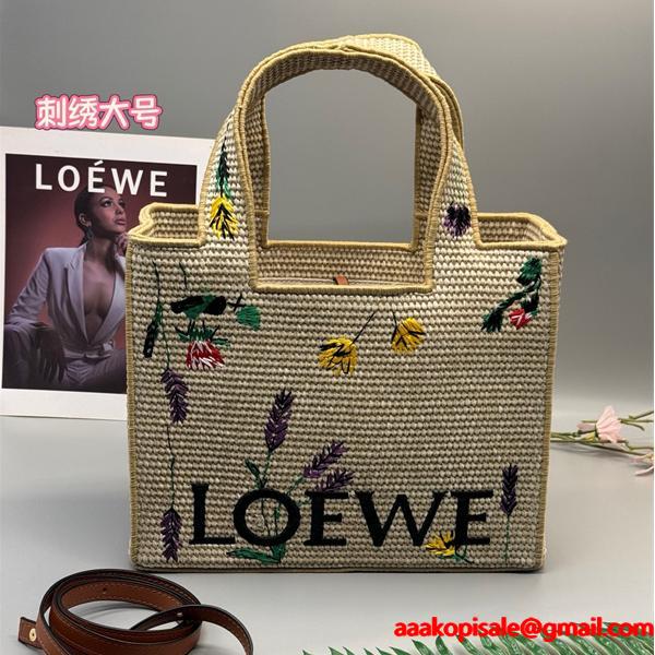ロエベ スーパーコピー フラワー刺繍 かごバッグ トートバッグ 高品質 ストロー素材 モード系 LOEWE