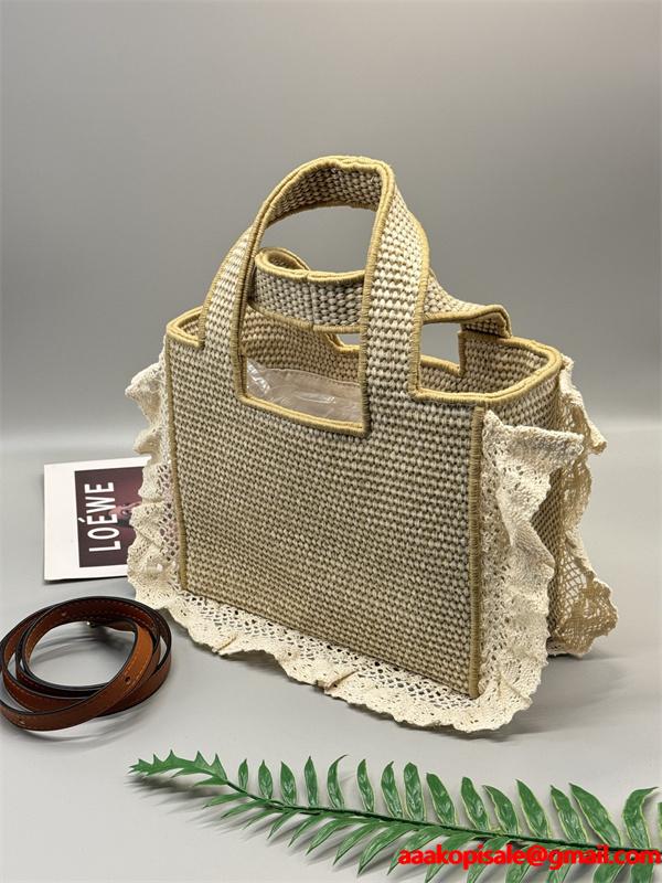 LOEWE コピー レース縁取り かごバッグ トート ナチュラル ストローバッグ 新登場 ロエベ