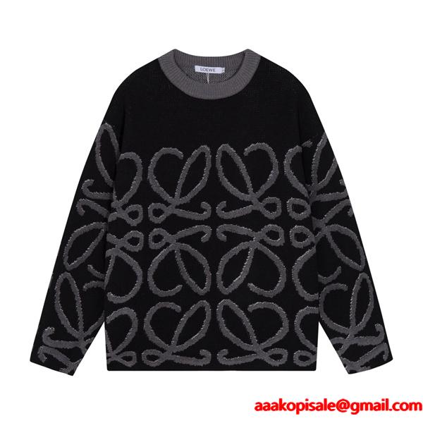 2025秋冬 コピー セーター ブラック総柄ロゴデザイン LOEWE ロエベ 高品質ニットトップス