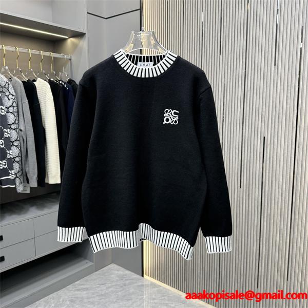 ロエベ LOEWE スーパーコピー ニット ブラックボーダーリブ 秋冬のモード感漂う定番トップス