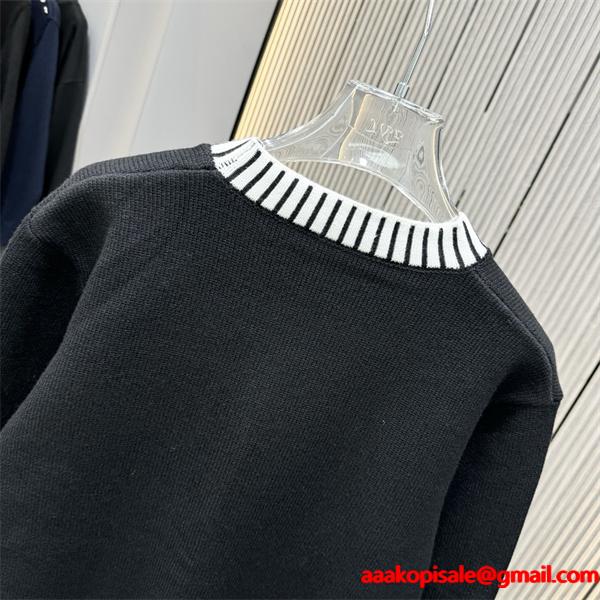 ロエベ LOEWE スーパーコピー ニット ブラックボーダーリブ 秋冬のモード感漂う定番トップス