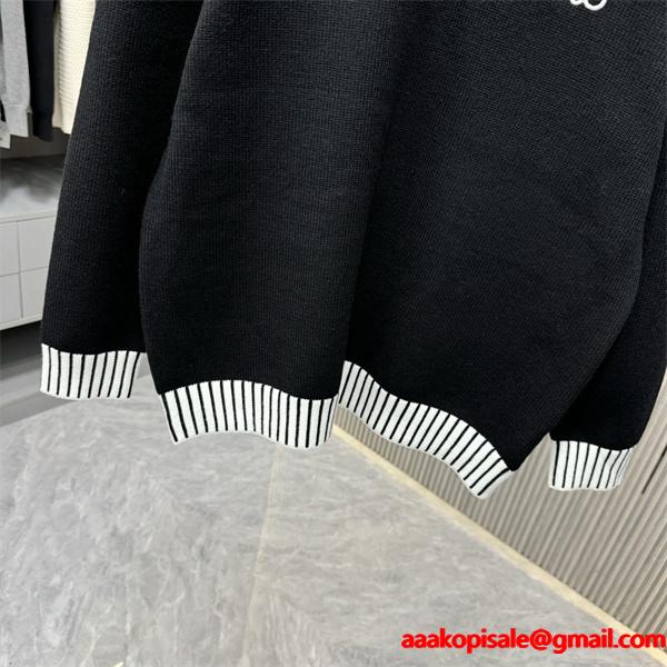 ロエベ LOEWE スーパーコピー ニット ブラックボーダーリブ 秋冬のモード感漂う定番トップス