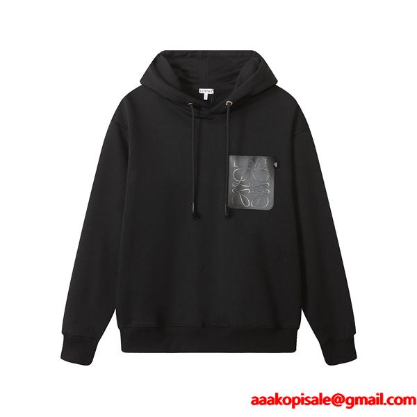 LOEWE コピー パーカー ロエベ ブラックポケットデザイン 秋冬の上品な防寒トップス