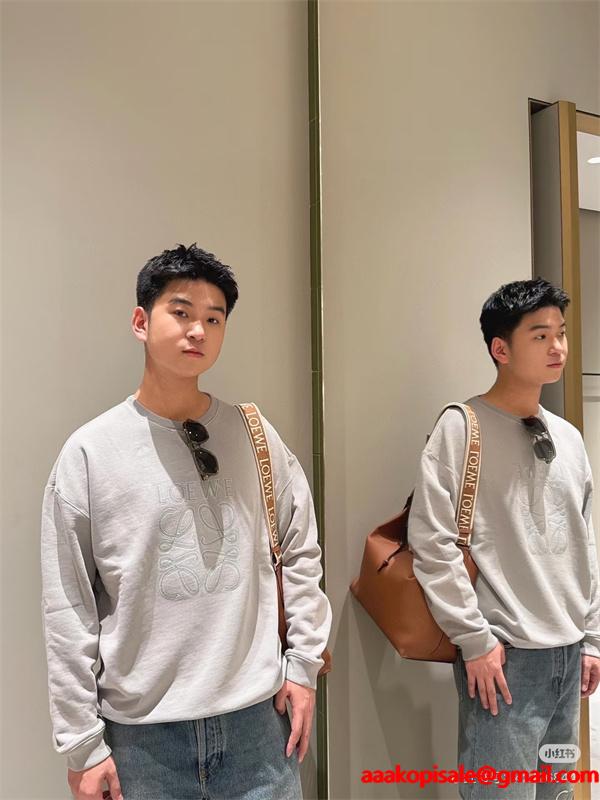 2025秋冬 ロエベ LOEWE コピー パーカー グレー刺繍ロゴ 高品質で洗練された着こなし