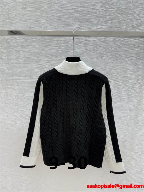 モノトーンが洗練された印象 ブラック×ホワイト セリーヌ CELINE 偽物 ジップアップ ケーブルニット