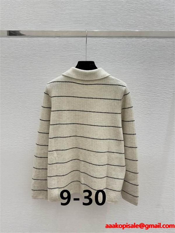 ナチュラルベージュ×ネイビー セリーヌ CELINE スーパーコピー ボーダー ニット ポロセーター