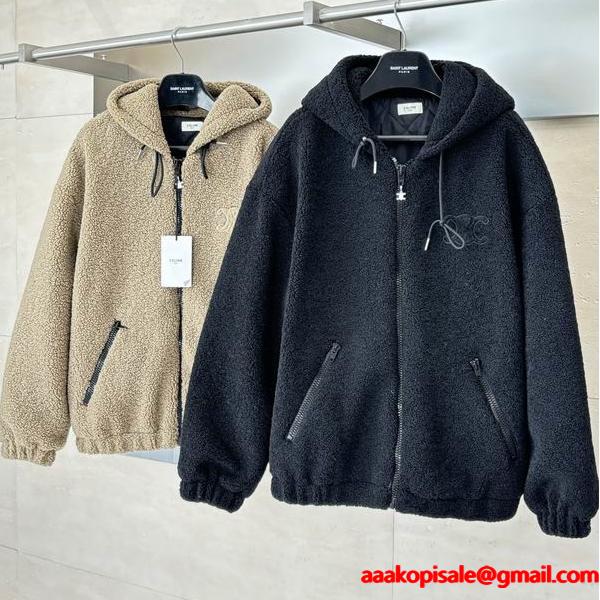 2025秋冬新作 ふんわりモカ×ブラック スーパーコピー ボアパーカー ジャケット セリーヌ CELINE