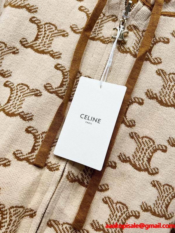 最新コレクション クラシックブラウン セリーヌ CELINE 偽物 トリオンフ総柄 ジップアップ パーカー
