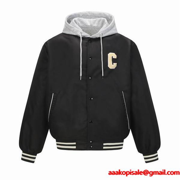 セリーヌ CELINE 偽物 2025秋冬新作 ブラック×グレー ストリートスタイル フーデッド ジャケット