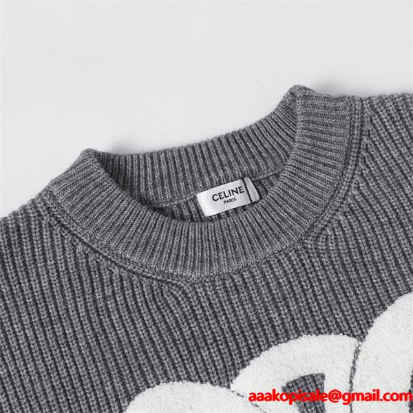 CELINE セリーヌ コピー 最新コレクション ネイビー ホワイト トリオンフロゴ ニット セーター
