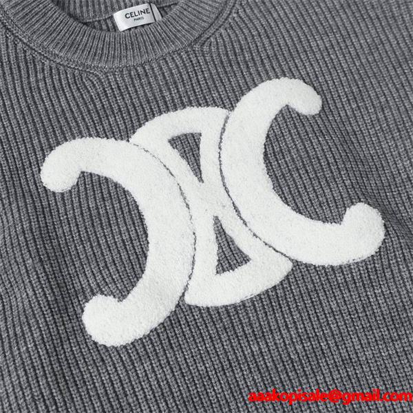 CELINE セリーヌ コピー 最新コレクション ネイビー ホワイト トリオンフロゴ ニット セーター