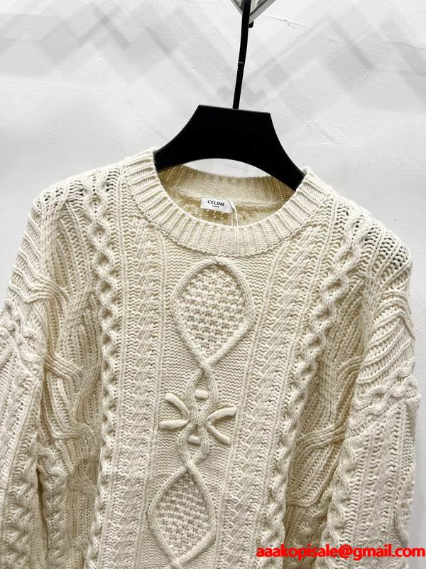 エレガントアイボリー セリーヌ スーパーコピー CELINE 2025秋冬 ケーブルニット セーター
