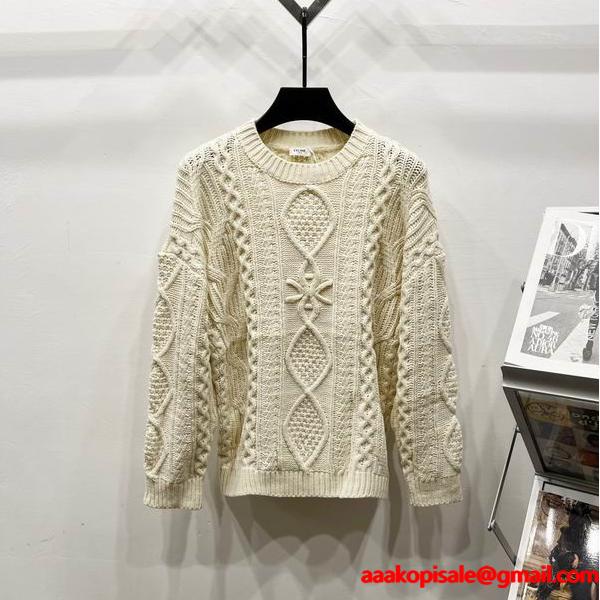 エレガントアイボリー セリーヌ スーパーコピー CELINE 2025秋冬 ケーブルニット セーター