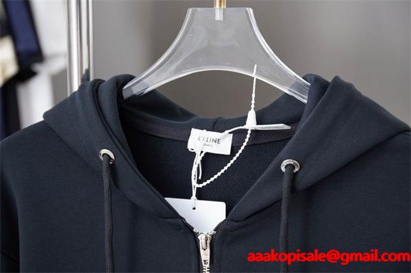 CELINE セリーヌ スーパーコピー 2025秋冬新作 ホワイト モノグラムCロゴ フーディ ジップパーカー