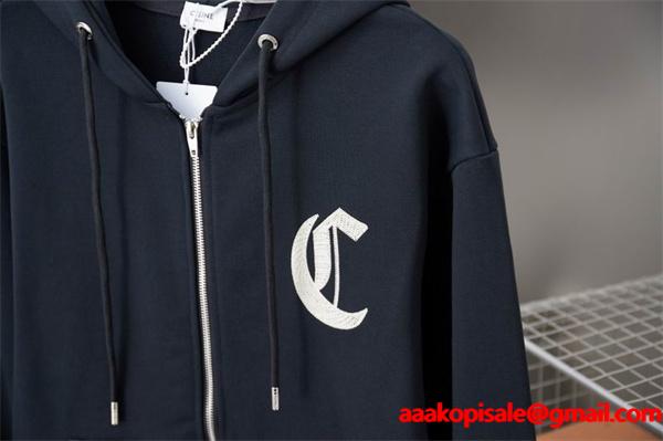 CELINE セリーヌ スーパーコピー 2025秋冬新作 ホワイト モノグラムCロゴ フーディ ジップパーカー