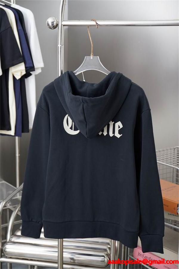 CELINE セリーヌ スーパーコピー 2025秋冬新作 ホワイト モノグラムCロゴ フーディ ジップパーカー