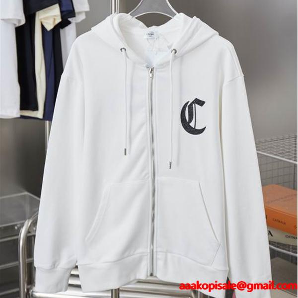 CELINE セリーヌ スーパーコピー 2025秋冬新作 ホワイト モノグラムCロゴ フーディ ジップパーカー