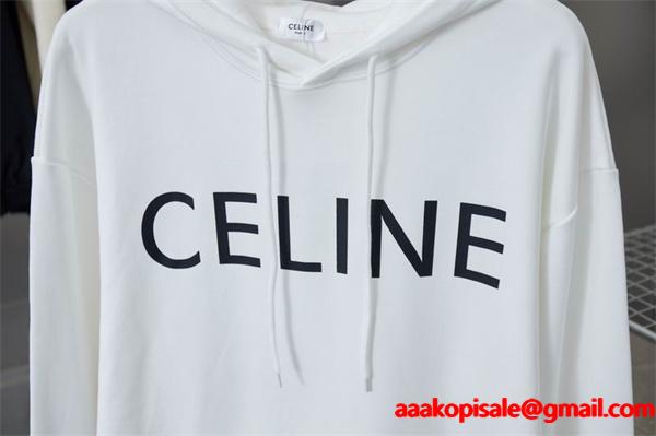 セリーヌ 偽物 CELINE 最新コレクション ネイビーロゴ フーディ スウェット パーカー 季節限定モデル