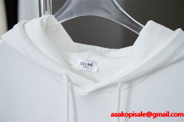セリーヌ 偽物 CELINE 最新コレクション ネイビーロゴ フーディ スウェット パーカー 季節限定モデル