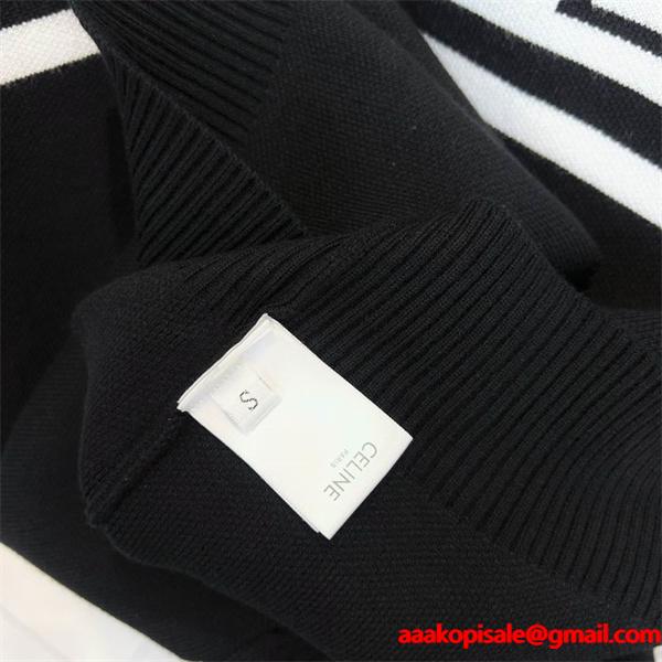 CELINE セリーヌ 偽物 2025秋冬 ブラック×ホワイト ボーダーロゴ ニット セーター 人気急上昇アイテム