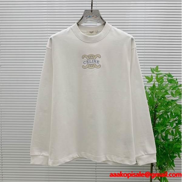 2025秋冬 ホワイト トリオンフ ロゴ クルーネック スウェット セリーヌ CELINE コピー話題の最新デザイン