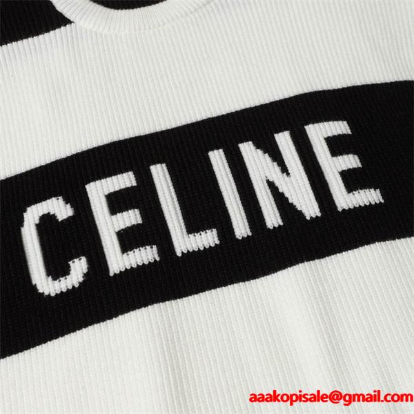 2025秋冬新作 ブラック ホワイトライン ロゴニット セリーヌ CELINE スーパーコピー セーター