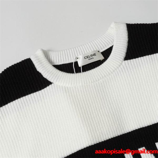 2025秋冬新作 ブラック ホワイトライン ロゴニット セリーヌ CELINE スーパーコピー セーター