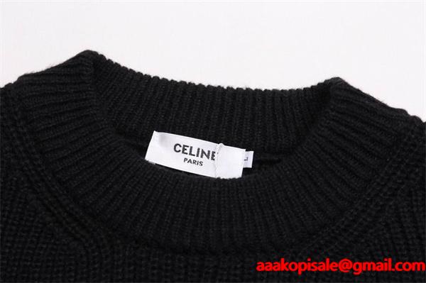 高級感漂うブラックカラー 最新コレクション ロゴ刺繍 クルーネック セリーヌ CELINE コピー セーター