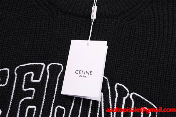 高級感漂うブラックカラー 最新コレクション ロゴ刺繍 クルーネック セリーヌ CELINE コピー セーター