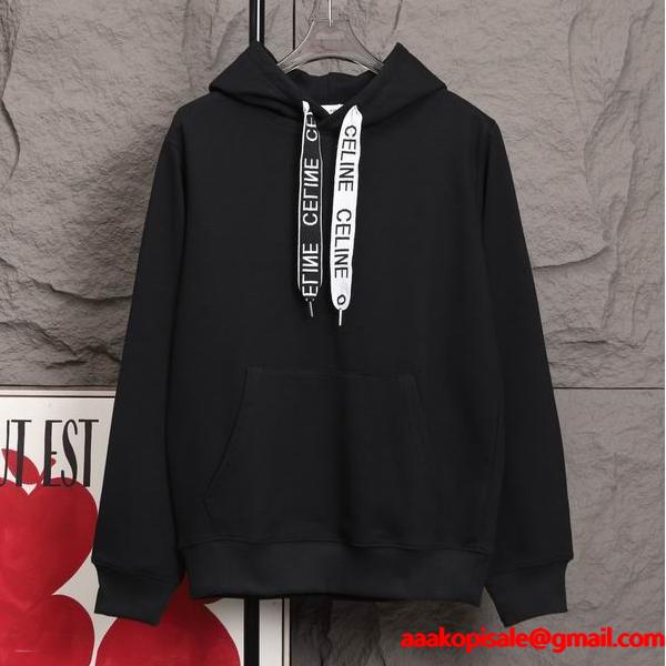 シンプルで洗練されたデザインの セリーヌ CELINE コピー 最新コレクション ブラック フーディ パーカー