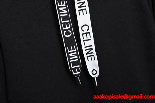 シンプルで洗練されたデザインの セリーヌ CELINE コピー 最新コレクション ブラック フーディ パーカー