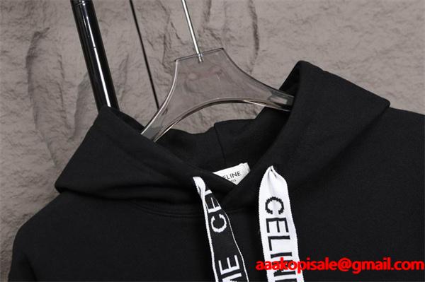 シンプルで洗練されたデザインの セリーヌ CELINE コピー 最新コレクション ブラック フーディ パーカー