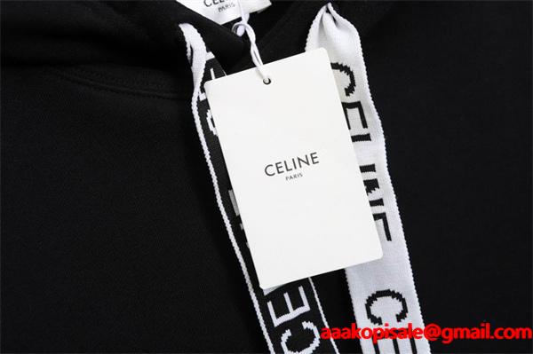 シンプルで洗練されたデザインの セリーヌ CELINE コピー 最新コレクション ブラック フーディ パーカー