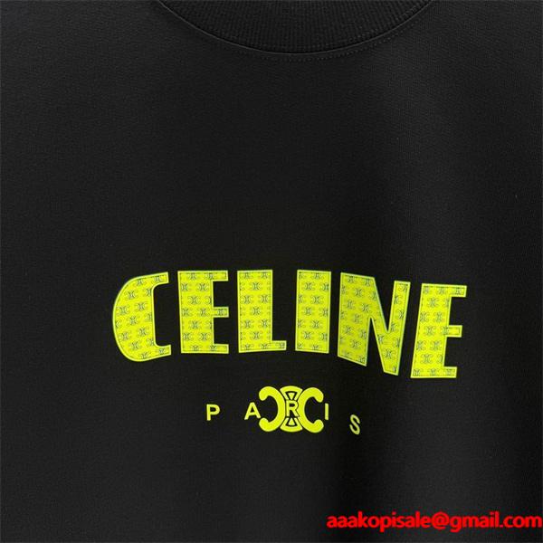 モード感溢れる セリーヌ CELINE 偽物 025秋冬新作 ブラック×イエロー ロゴプリント スウェット トレーナー