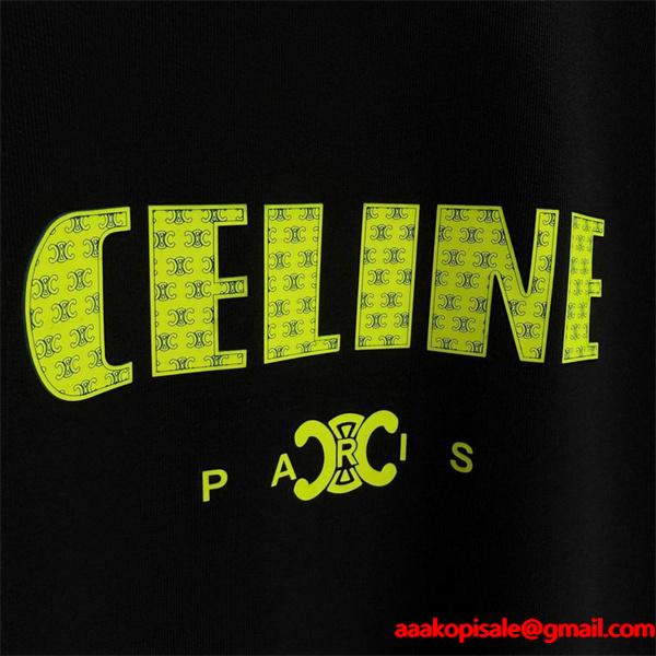 モード感溢れる セリーヌ CELINE 偽物 025秋冬新作 ブラック×イエロー ロゴプリント スウェット トレーナー