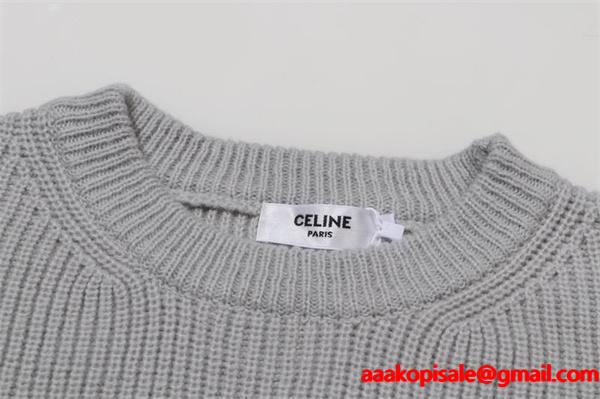 セリーヌ CELINE 偽物 上品で柔らかな 2025秋冬新作 グレー ロゴ刺繍 クルーネック ニット セーター