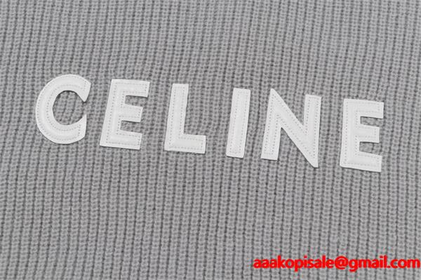 セリーヌ CELINE 偽物 上品で柔らかな 2025秋冬新作 グレー ロゴ刺繍 クルーネック ニット セーター
