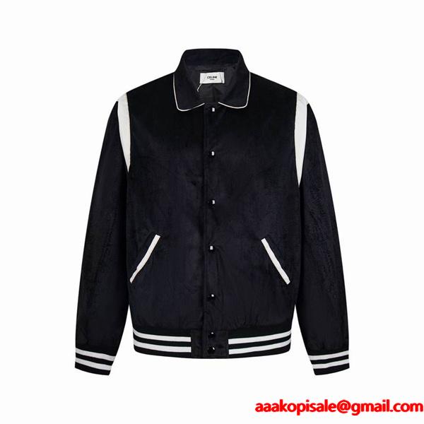 コントラストが映える セリーヌ CELINE コピー 2025秋冬新作 ブラック ホワイト スタジアムジャケット