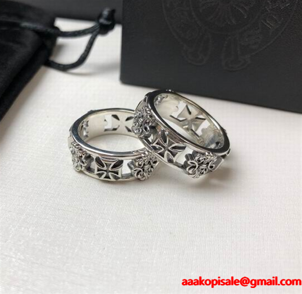 メンズ ステンレス クロムハーツ 指輪コピー クロス十字架モチーフリング 幅広 アレルギー 華奢な指を演出して