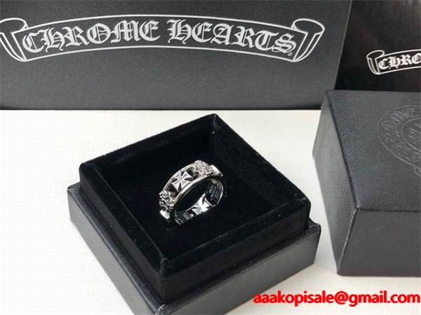 メンズ ステンレス クロムハーツ 指輪コピー クロス十字架モチーフリング 幅広 アレルギー 華奢な指を演出して