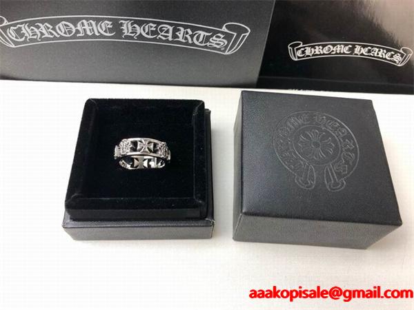 メンズ ステンレス クロムハーツ 指輪コピー クロス十字架モチーフリング 幅広 アレルギー 華奢な指を演出して