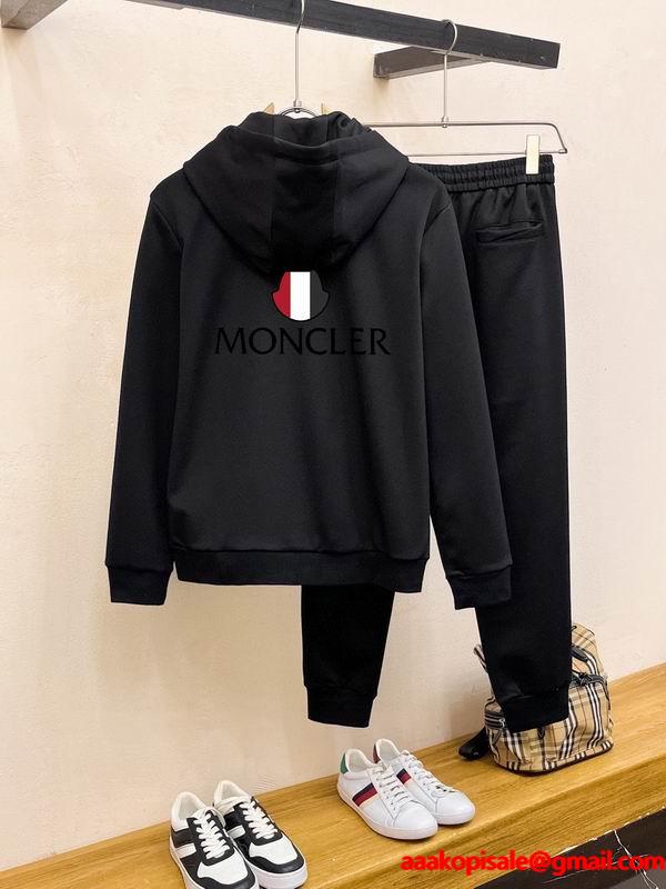 洗練された印象MONCLERモンクレールセットアップ偽物メンズブラックのフード付きスーパーコピーブランド激安通販 専門店