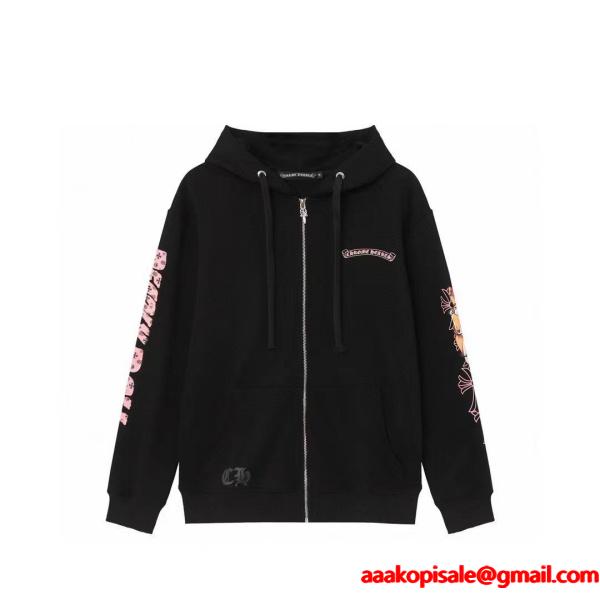 クロムハーツ コピー ジップパーカー クール ピンクロゴ クロスデザイン 人気 CHROME HEARTS
