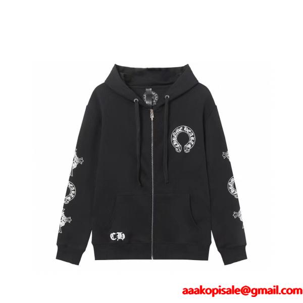 CHROME HEARTS 偽物 ジップパーカー 定番 スタイリッシュ ホワイトロゴ クラシック クロムハーツ