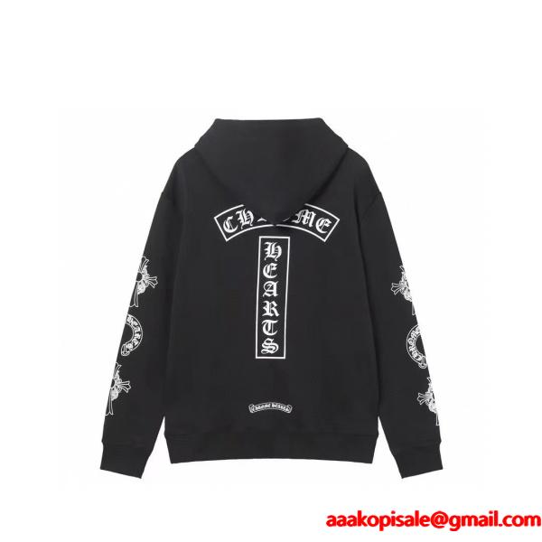 CHROME HEARTS 偽物 ジップパーカー 定番 スタイリッシュ ホワイトロゴ クラシック クロムハーツ