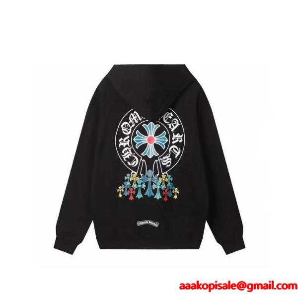 CHROME HEARTS コピー パーカー 新作 可愛い カラフル フラワーロゴ ブラック クロムハーツ