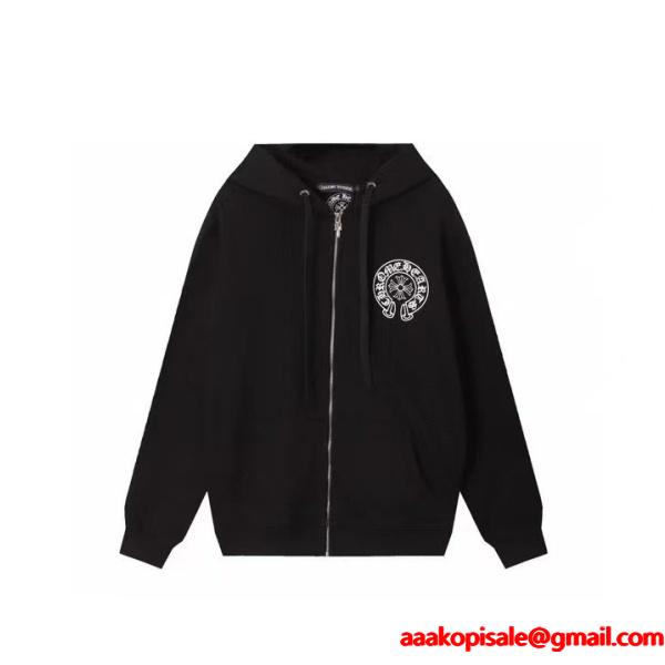 クロムハーツ コピー ジップパーカー 人気 シンプル クラシック ホースシュー ロゴ CHROME HEARTS